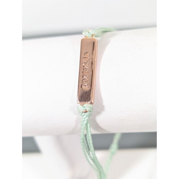 PuraVida Rose Gold Tone Bar Green Cord Adjustable Bracelet Beachy Boho - Picture 4 of 6